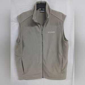 Columbia Fleece Vest Men's L Beige Full Zip Outdoor Hiking Lightweight Layer